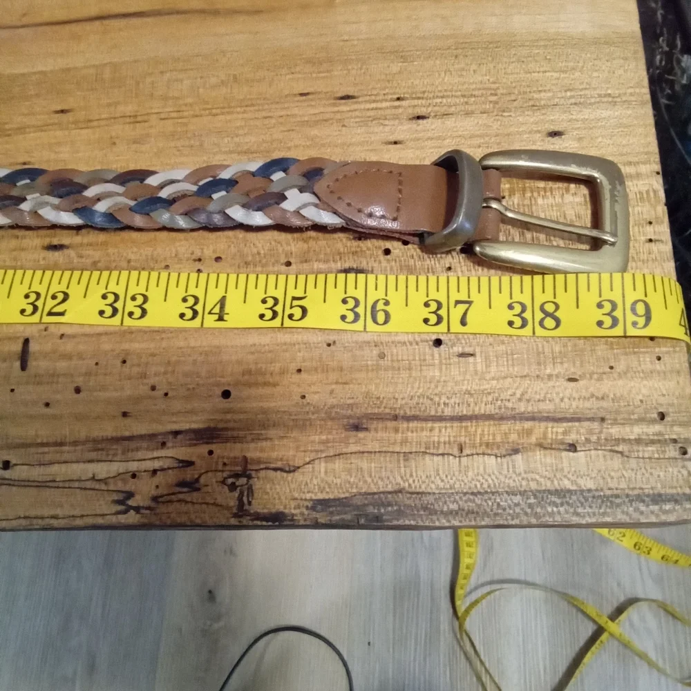 Braided Multi-Colored Leather Belt with Gold Buckle Size M/L 35